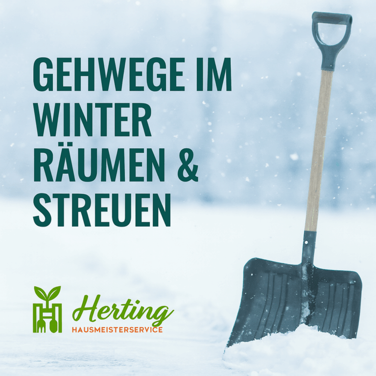 Gehwege im Winter räumen und streuen – Herting Hausmeisterservice mit Schneeschaufel