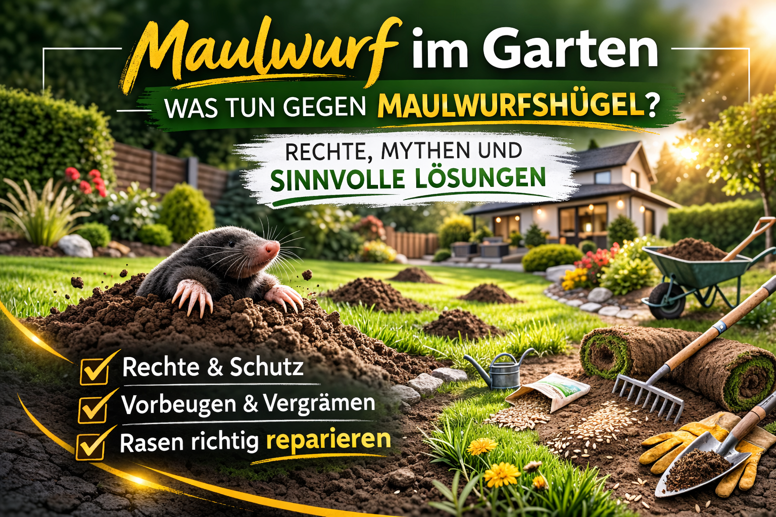 Maulwurfshügel im gepflegten Gartenrasen – Ratgeber HHMS Gütersloh